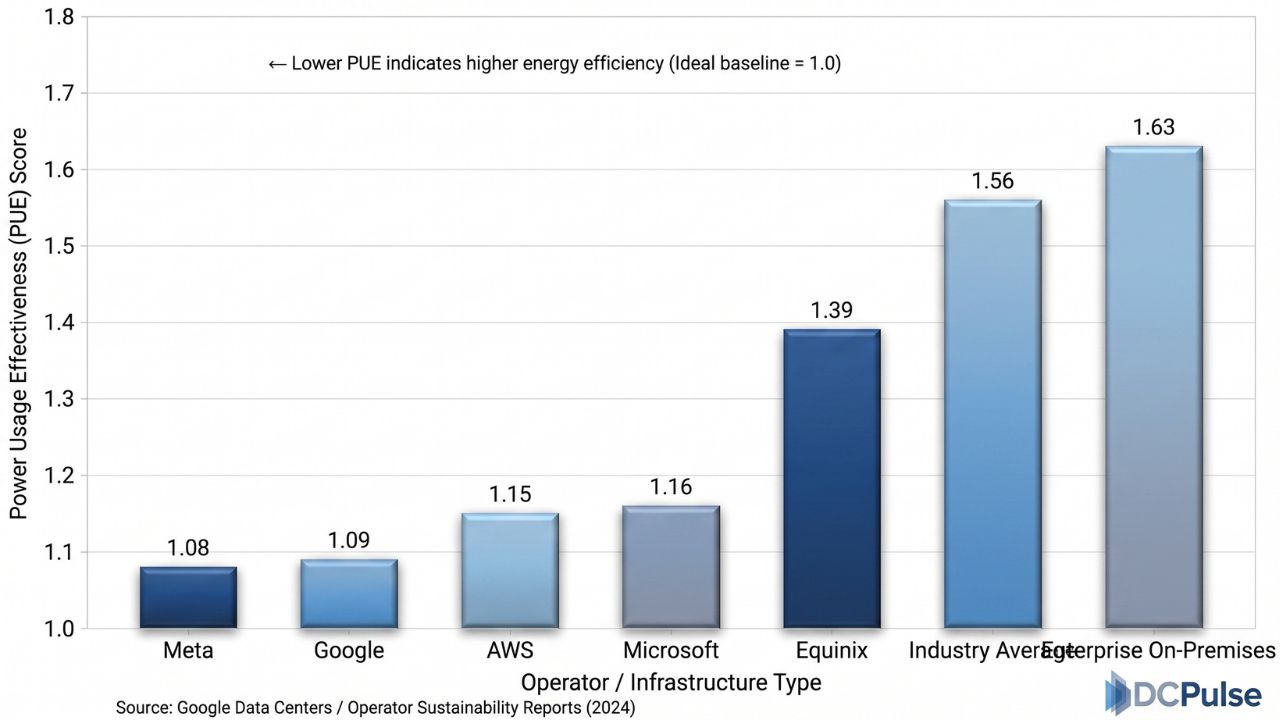 2024 Data Center Efficiency Matrix (PUE by Operator)