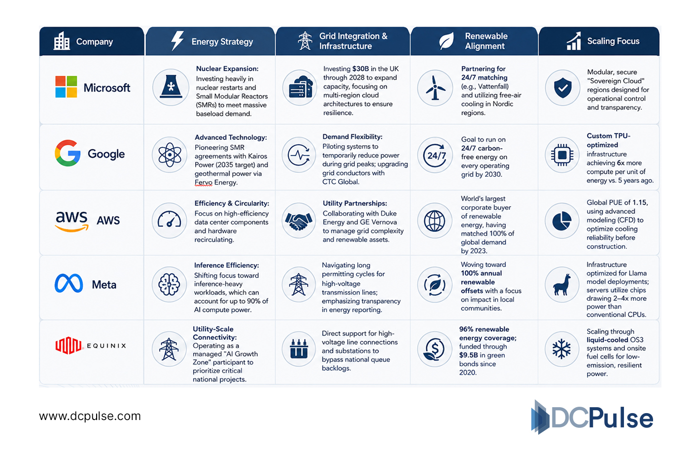 Hyperscaler AI Energy & Infrastructure Comparison (2026)