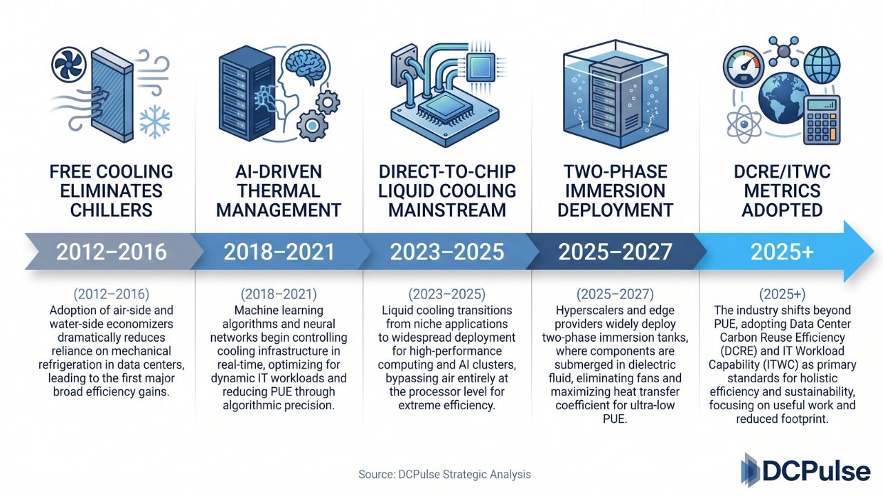 PUE improvement milestones by technology